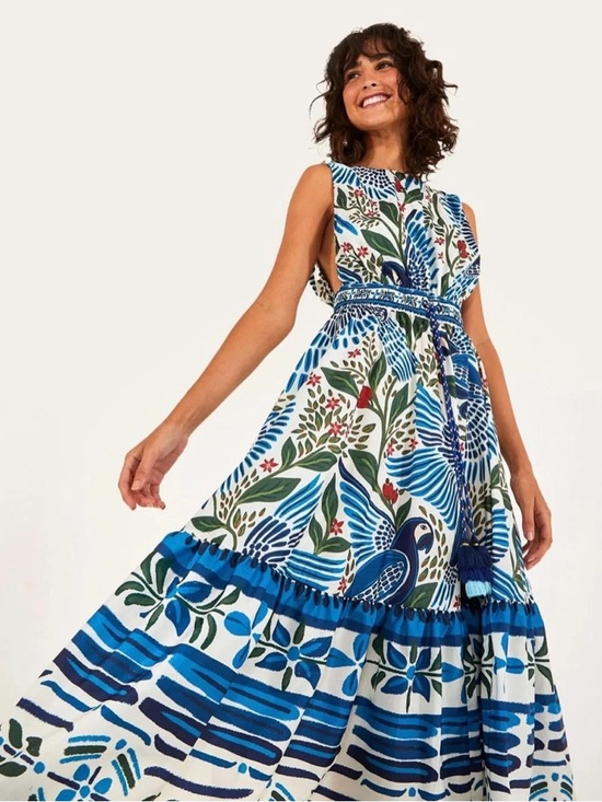 FARM Rio Dresses & Skirts - Farm Rio Blue Parrot Print Midi Dress – Limited Edition – Size L